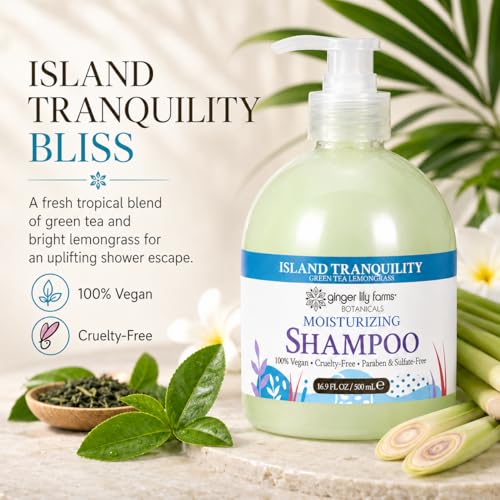Image of Ginger Lily Farms Botanicals Shampoo, 16.9oz, Island Tranquility | 100% Vegan & Cruelty-Free | Moisturizing Shampoo for All Hair Types