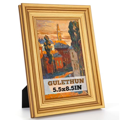 GULETHUN 5.5x8.5 Frame Transitional Modern Design Picture Frames 5.5 by 8.5 Rustic Poster Frame for Home Decor Gold Vintage Photo Frame Horizontal or Vertical Display Choose Size & Color