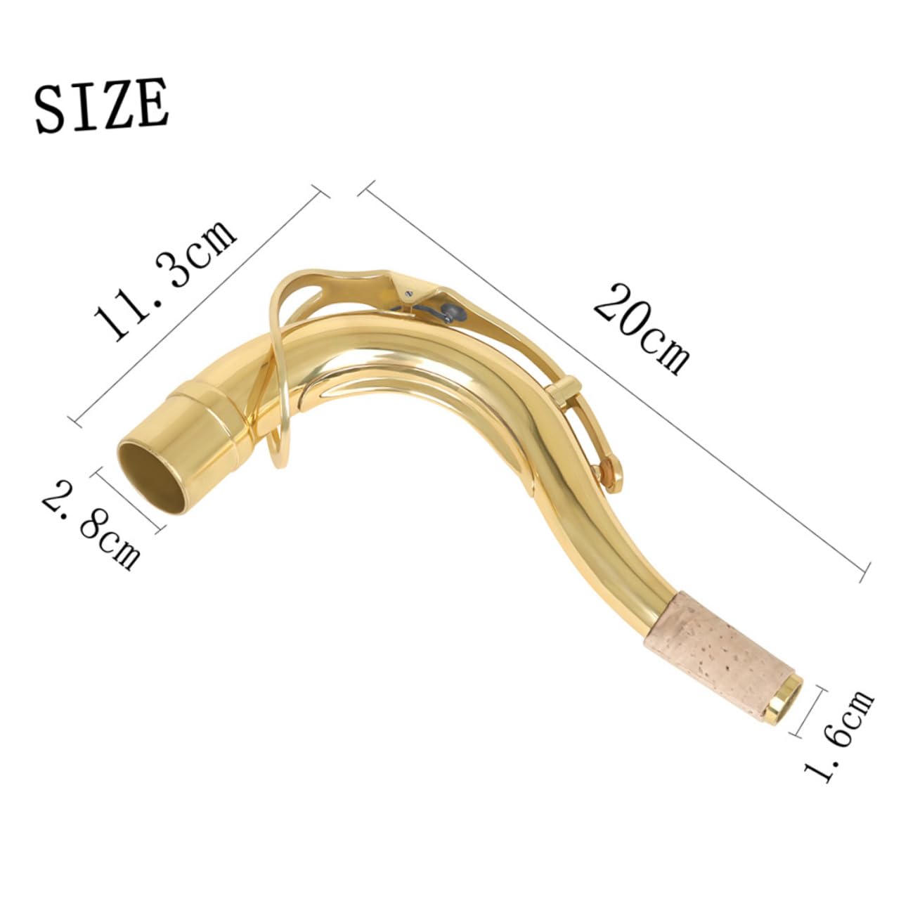Collo Sax Tenore Curvo in Ottone con Sughero, Set 1 Pezzo | Sassofono, Finitura Oro, Resistenza alla Deformazione e Alta Durezza, Posizione di Esecuzione Comoda