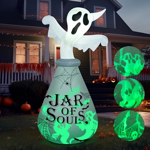 Joiedomi 6 FT Halloween Inflatable Outdoor Decoration, Ghost Inflatable Halloween Decor Outdoor, Blow Up Ghost in the Jar with Green Projecting LED for Halloween Yard Decoration
