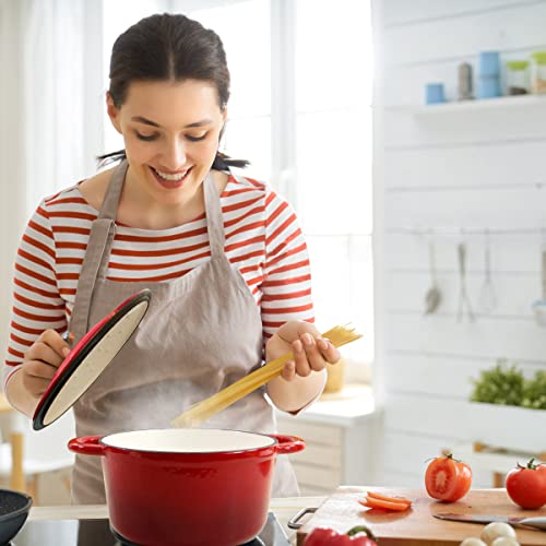 COOKWIN 5 Quart Cast Iron Dutch Oven,Bread Baking Pot with Self Basting Lid, Porcelain Enameled Surface Cookware Pot, Braiser Gifts for Family, Red