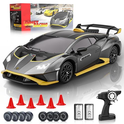 LUXOS RC Lamborghini Remote Control Car, 1:18 Scale Officially Licensed Lamboghini Toy Car, Cool RC Cars Toys for 4 5 6 7 8 9 10 11 12 Year Old Boys Kids Adults Gifts, 15km/h Fast RC Drift Car, (Grey)