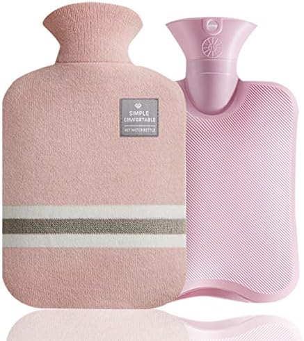 2L Hot Water Bottle with Cover, Premium PVC Hot Water Bag for Hot and Cold Compress, Hand Feet Warmer, Ideal for Menstrual Cramps, Neck and Shoulder Pain Relief (Pink)