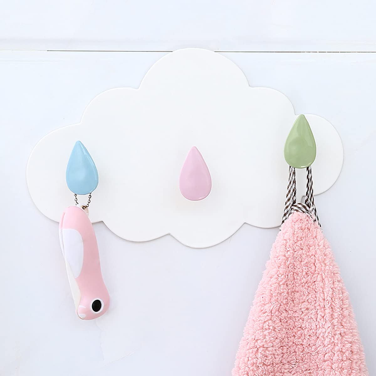 Kindergarderobe Haken, 3 Stück Garderobenhaken Kinder Plastik Ohne Bohren Wandgarderobe Selbstklebend Wasserdicht Wolken Wandhaken für Jedes Kinderzimmer