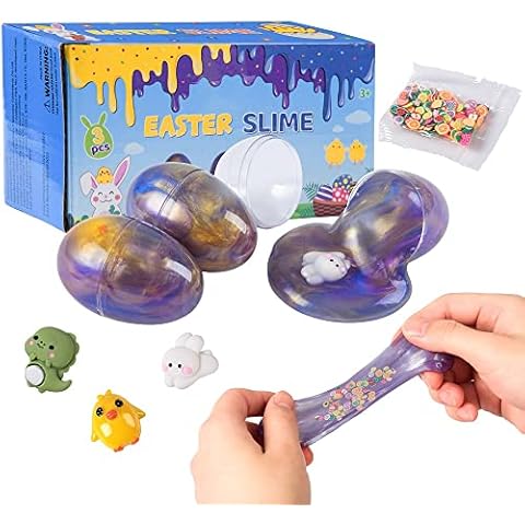 FunsLane 3Pcs Easter Eggs Prefilled Slime Putty with Accessories Rabbit Chicken Dinosaur, Easter Theme Party Favor Supplies, Basket Stuffers, Great Family Games Cover