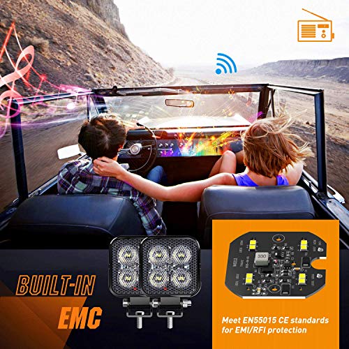 Image of Nilight 2PCS 3Inch Led Pods Square 1500LM Built-in EMC Work Light 90 Degree Flood Beam Angle for Offroad Side Rear Back-Up Reverse Lamps for Tractor Truck Motorcycle Boat ATV UTV