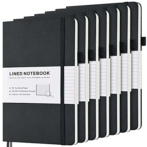 Liniertes Notizbücher, Hardcover Notizbuch mit nummerierten Seiten und Indexinhalt, 2 Falttasche, 2 Lesezeichen, Dickes Papier A5 Gefüttertes Notizheft, 7 Packungen Schwarz Cover