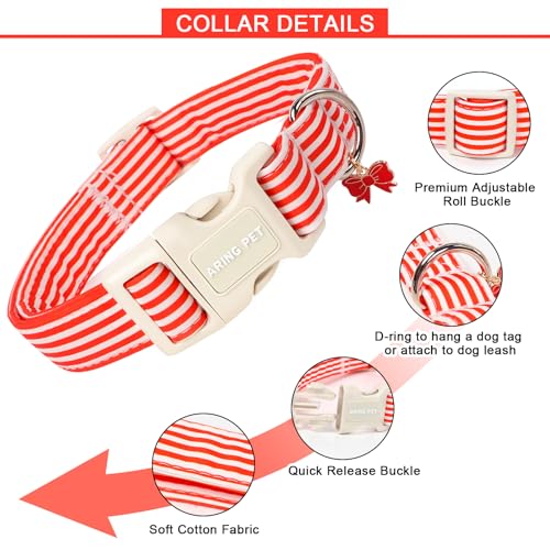 Image of ARING PET Red Striped Dog Collar for Small Medium Large Boy Girl Dogs-XS