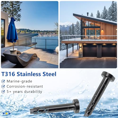 Image of 10 Pack Swageless Invisible Cable Railing Hardware, 2 inch No-Crimp Reusable T316 Stainless Steel Tensioner Terminal for 1 /8 inch & 1 /10 inch Black Cable, 2 inchx2 inch Metal Level Post & T-Drilled Corner Post
