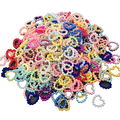200 Pieces Multicolor Pearls Nail Charms Acrylic Pearl Beaded Heart Pearls Heart Charms Imitation Pearls 3D Nail Art Charms for DIY Nail Crafting Jewelry Accessories DIY Handicrafts, 11mm