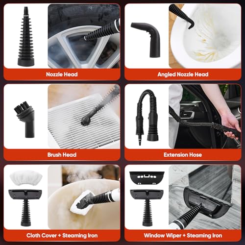 SakerPlus Steam Disinfection Cleaner, Handheld Pressurized Natural Steam Cleaner with 9 PCS Accessories, Portable Multi-Surface Steamer for Cleaning Home Kitchen Floor, Upholstery, Tile Grout & Car by SakerPlus - Image 6
