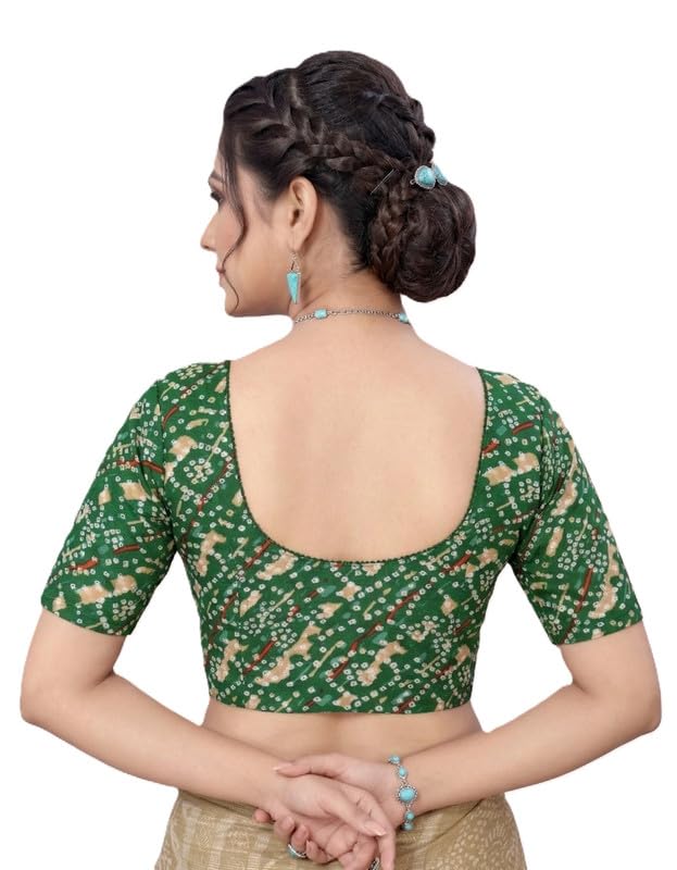 paarth enterprise Stretchable Printed Readymade Blouse for Women Green Color-picture-54