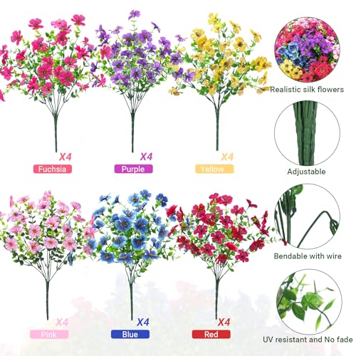 Howngyesimu 24 Bundles Artificial Flowers for Outdoors & Indoors – UV Resistant Faux Plastic Plants for Garden, Patio, Porch, Window Box, Home Decor – Lush & Vibrant Fake Flowers, Multicolor — view 3