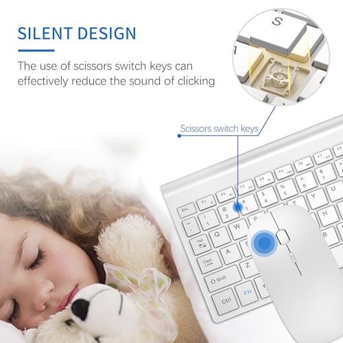 Image of Wireless Keyboard and Mouse Ultra Slim Combo, TopMate 2.4G Silent Compact USB 2400DPI Mouse and Scissor Switch Keyboard Set with Cover, Batteries Included, for PC /Laptop /Windows /Mac - Matte White