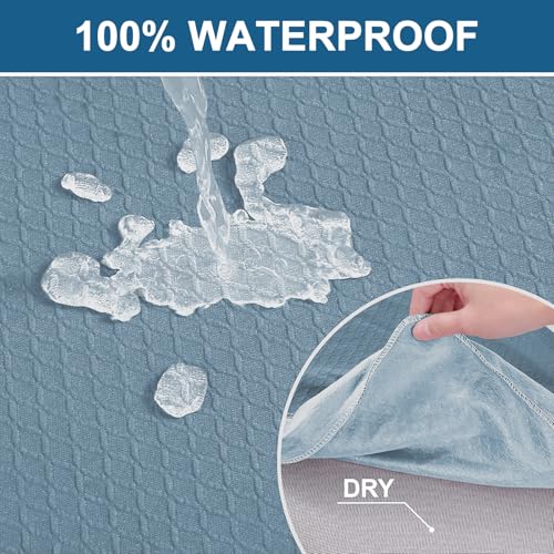 Image of Smiry Waterproof Seat Covers for Dining Room Chairs, No Rear Covers | Stretch Jacquard Removable Washable Chair Seat Slipcovers Protector, Set of 8, Airy Blue