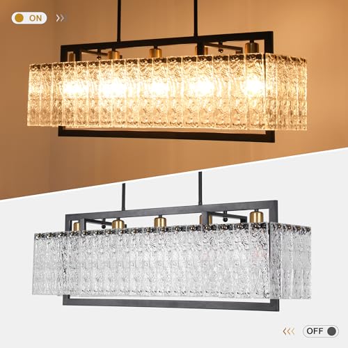 KINGTORO Lustre de cristal preto moderno para sala de jantar, luminária suspensa de 90 cm, design de