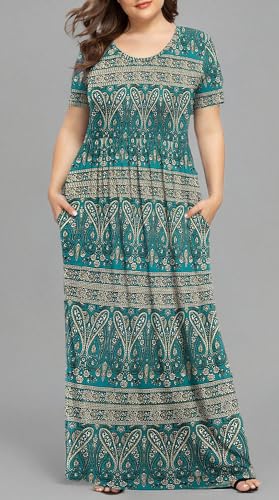 Image of LONGYUAN Women's Plus Size Maxi Dresses Summer Short Sleeve Casual Long Dress 2026 XL-6XL