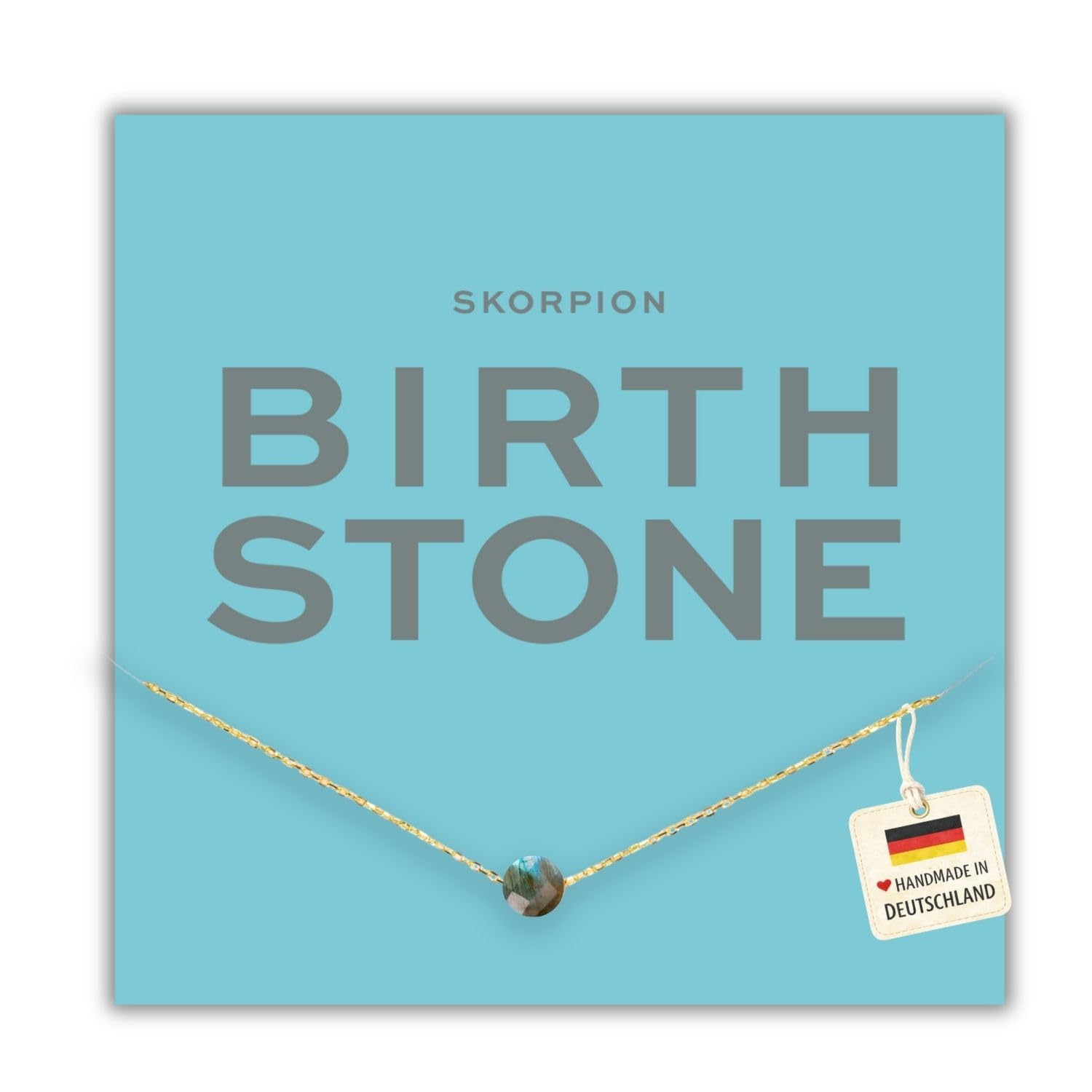 happymaker - Geburtsstein Kette, vergoldete Silberkette 925 mit echtem Edelstein als Geburtsstein für jedes Sternzeichen, handgefertigt in Deutschland, Spruchkarte und Geschenkverpackung