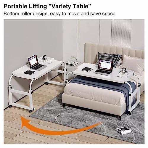 Overbed-nachtkastje met wielen en een schot, houten mobiel bedbureau, rollend bedbureau voor laptopwerk (afmetingen: 140 * 40CM