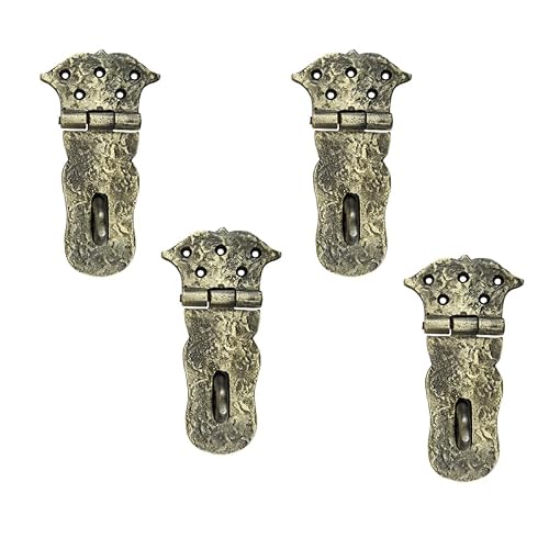 Adonai Hardware "Paran" Heavy Duty Cast Iron Safety Locking Hasp and Staple (6" x 4 Pack, Antique Brass) for Vintage Pirates Treasure Chest, Trunks, Wooden Jewelry Box, Cases, Furniture and Sheds