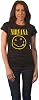 Nirvana T Shirt Yellow Smiley Band Logo Official Womens Junior Fit Black Size L