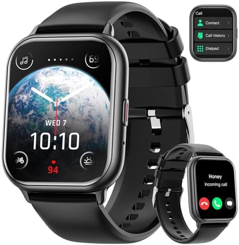 LZUEFK Smart Watch for Men Women(Answer/Make Call), 1.85 Inch Fitness Tracker, Activity Trackers with Heart Rate/Sleep Monitor, Multiple Sports Modes, Waterproof Smart Watch for Android iPhone Black