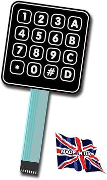 Matrix Array 4x4 Membrane Switch 16 Key Keypad Keyboard compatible with Arduino/Raspberry Pi - Pack of 1 UK Manufactured Keypad Including Data Sheet P/NO. CUS16KMSK1