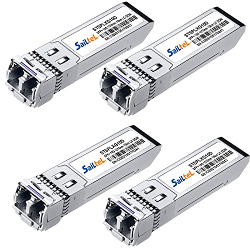 10G Gigabit Single Mode SFP+ LC Module,10G 1310nm SMF, up to 10 km, DDM,10GBase-LR Fiber Transceiver, Compatible with Cisco, Ubiquiti, Mikrotik,Netgear, Dlink,Linksys and More (4 Pack)