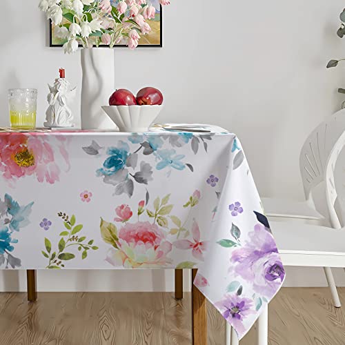 Tupmnbry Spring Rectangle Tablecloth Waterproof Watercolor Flower Botanical Border Fabric Table Cloth Stain And Wrinkle Resistant Spring Tablecloth For Dinner Kitchen And Party 60"X84" #TOP5