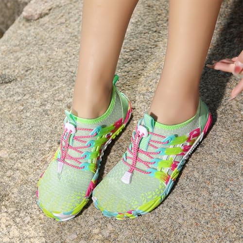Buty kąpielowe dla chłopców i dziewczynek, buty do wody, antypoślizgowe, szybkoschnące, do pływania, na lato, do wody, na plażę, basen, do surfowania, chodzenia boso, fluorescencyjna zieleń, 29 EU