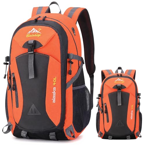 Auirshiky Mochila de Senderismo,Impermeable Mochila, para Hombre Mujer Viaje Trekking Deporte al aire libre,Mochilas de Marcha para Camping Excursiones Acampadas Monta ña al aire libre, naranja