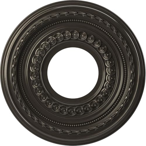 Ekena Millwork CMP10COCCH Cole Thermoformed PVC Ceiling Medallion (Fits Canopies up to 4 1/4"), 10"OD x 3 1/2"ID x 3/4"P, Metallic Charcoal
