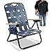 CleverMade Kove Twilight Blue Beach Camping Chair, Hands Free Carrying Strap + Real Wood Handles & 2 Cup Holders, Foldable Reclining Low Profile Collapsible Lawn Chair, Holds 300 lbs