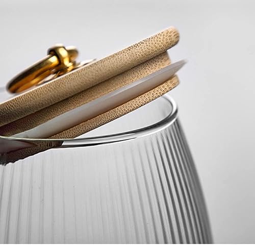 Miniatura 3 de Mozacona Contenedor de almacenamiento de alimentos de vidrio, tarro de almacenamiento de platos de caramelo con tapa de madera sellada