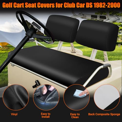 Image of Golf Cart Front Seat Covers Black Micro Fiber Leather Seat Covers Replacement for Club Car DS 1982-2000, Staple On