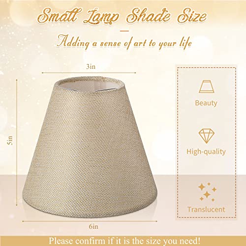 Image of Set of 10 Small Lamp Shade Chandelier Shades Burlap Clip on Lamp Shade 3 inch x 6 inch x 5 inch Rustic Barrel Fabric Lampshade Cover for Table Chandelier Wall Lamp (Beige)