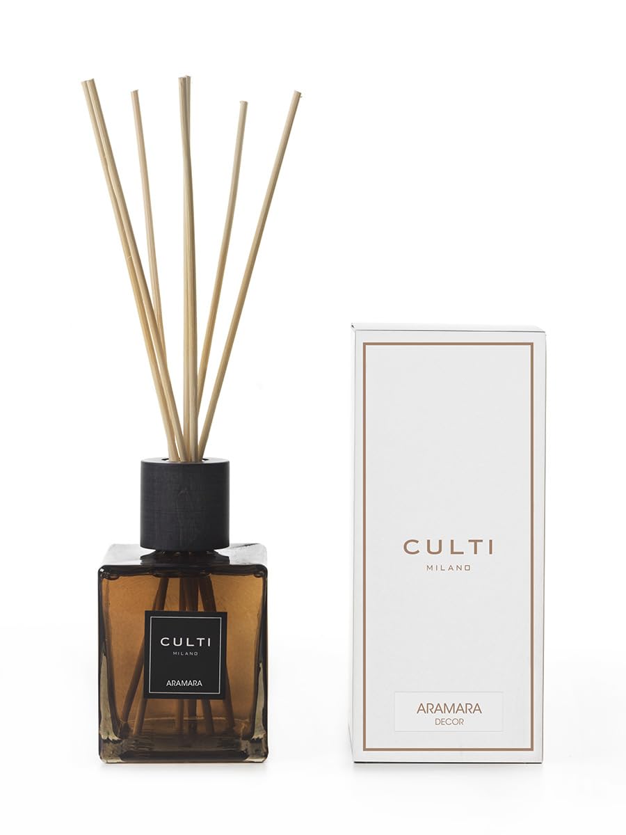 Diffusore bastoncini 500ml Decor con ricarica 1000ml – Profumatore ambiente elegante – Culti Milano – Durata 6 mesi copertura 30 mq – Design raffinato e fragranza di pregio (Aramara)