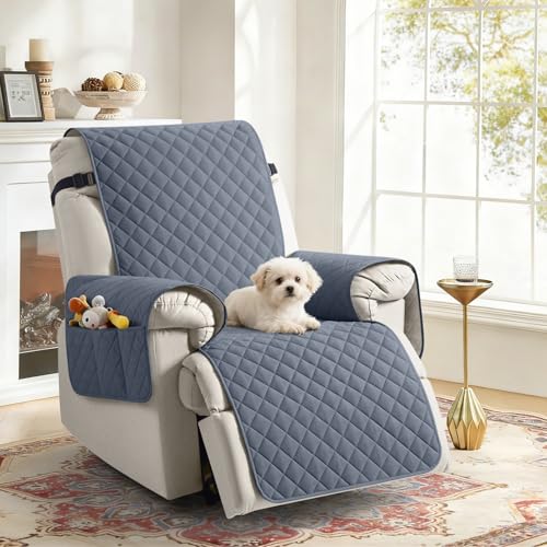 Miniatura 6 de Taococo Funda Sillon Relax Reclinable 1 Plaza, Funda Sofa Impermeable Para Mascotas Con Bolsillo, Ajustable Elástico, Fundas Sillon Relax Reclinable Antiarrays Y Antimanchas Gris Azulado, 25 Inch