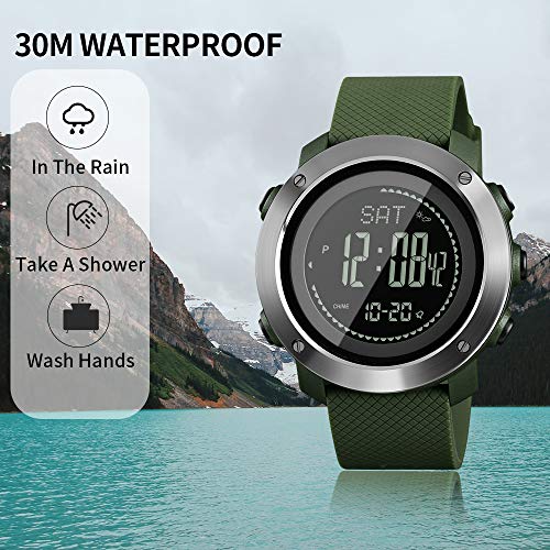 Mens Compass Watch, Digital Sports Watch Pedometer Altimeter Barometer Temperature Military Waterproof Wristwatch for Men Women - Thumbnail 5