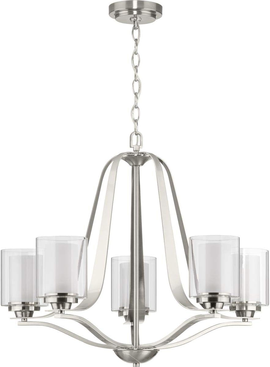 Progress Lighting Kene Collection 5-Light Clear Glass Craftsman Chandelier Light Brushed Nickel, 22.50x27.25x27.25