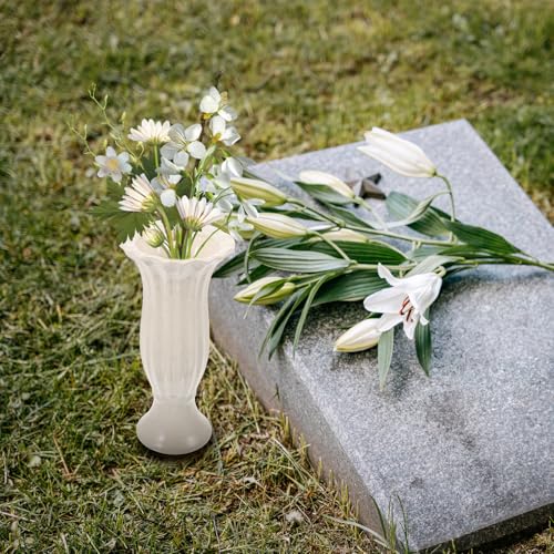 Jarrón conmemorativo de cerámica beige resistente para cementerio 6