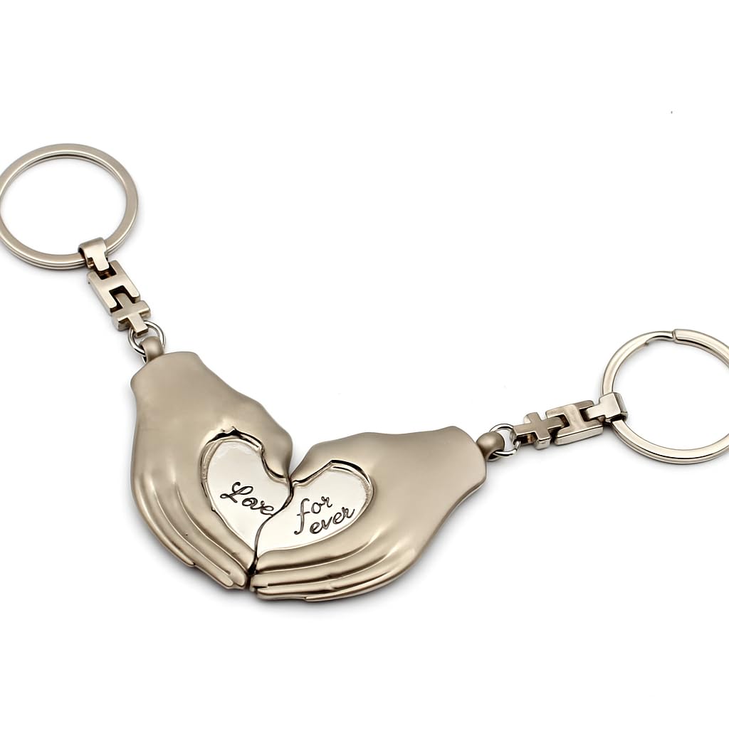 Juego de 2 llaveros para pareja, manos con corazón, acero inoxidable, regalo para parejas, amigos, aniversario, día de San Valentín, grabado opcional, forma de mano con corazón dividido