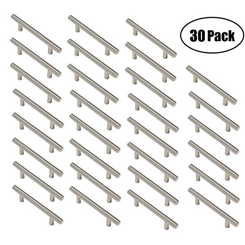 Aimyoo Cabinet Handles - Pack of 30 Stainless Steel Hollow Tube T Bar Drawer Pulls Cupboard Knob for Kitchen Furniture Hardware (Overall Length: 8