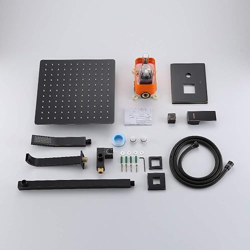 Miniatura 5 de KOJOX Sistema de ducha de bronce aceitado con cabezal de ducha de lluvia de alta presión de 12 pulgadas, cabezal de ducha de mano, válvula de ajuste