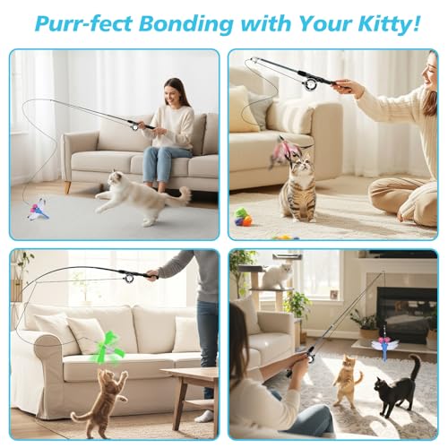 Miniatura 7 de Pawaboo Palo De Gato Divertido, Juguete Interactivo Con Plumas Para Gatos, Combiado Con Pez Y Libélula, Contiene Una Caña De Pescar Retráctil Tipo Palo De Gato - Multicolor 3