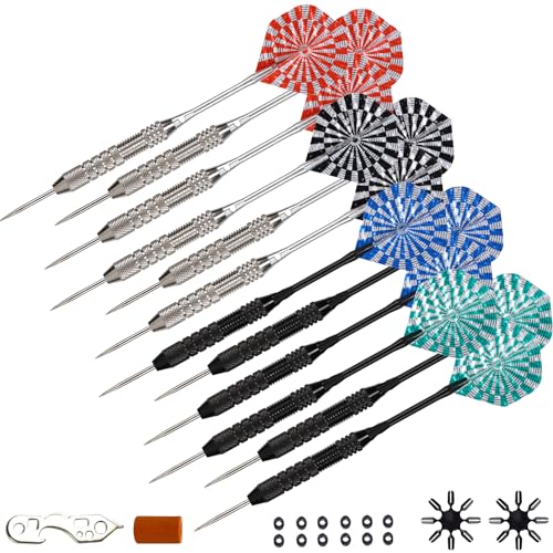Professional Steel Tip Darts 12 PC Set | 12 PC Brass Barrels | 12 PC Aluminum Shafts 48mm | 16 PC Flights Standard Shape | 1 Multi-Purpose Dart Tool | 1 Carry Bottle (21g Deluxe 50/50) STC10430