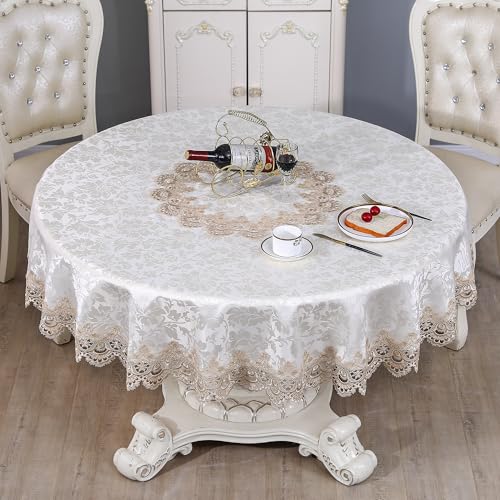 Round Tablecloth 90 Inch Lace Rustic Macrame Embroidered Fabric Table Cloths Dining Table Cover for Harvest Dresser Decor Farmhouse Kitchen Home