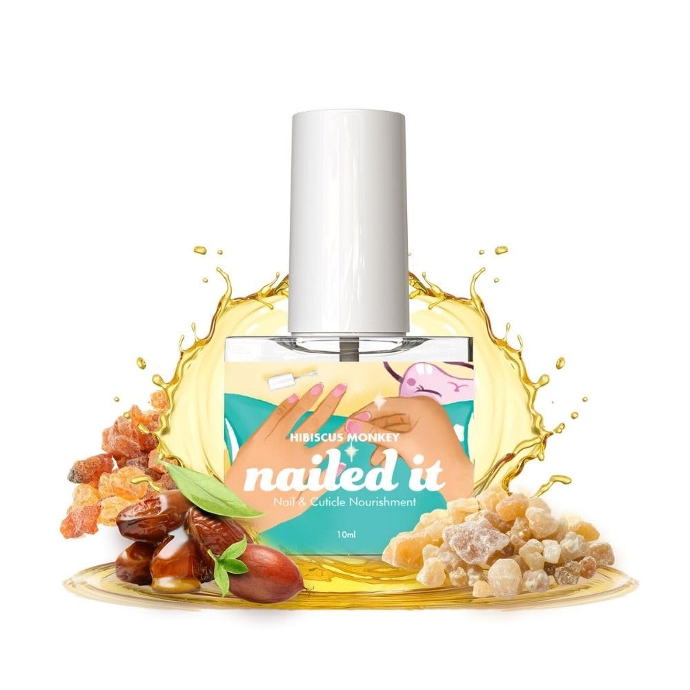 Hibiscus Monkey Nailed It, Repairs Cuticle & Nail Overnight, Stimulates Nail Growth, For Damaged Skin & Thin Nails - 100% Natural, Paraben Free, Cruelty Free - Jojoba & Myrrh, 10ml