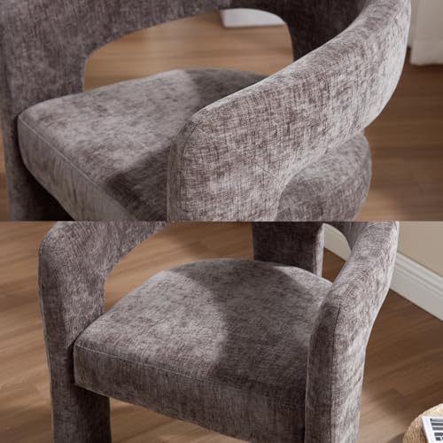 Image of HNY Modern Charcoal Grey Chenille Dining Chairs Set of 3, Upholstered Kitchen Chairs with 4 inch Thick Cushion & Wide Seat, Solid Wood Frame No Assembly Accent Chairs for Dining Room, Kitchen, Restaurant