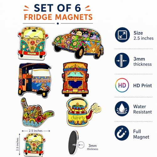 Image of Zesta Wooden Fridge Magnets Set | Refrigerator Decor Magnets for Kitchen | India Souvenir Fridge Magnet Collection | Wooden Magnet for Fridge Door Decoration (Indian Articles)